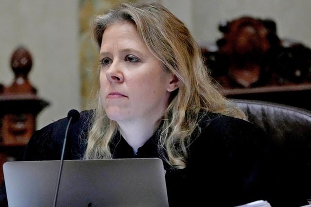 Wisconsin Supreme Court Justice Rebecca Bradley hears arguments in a case in Madison in 2023.