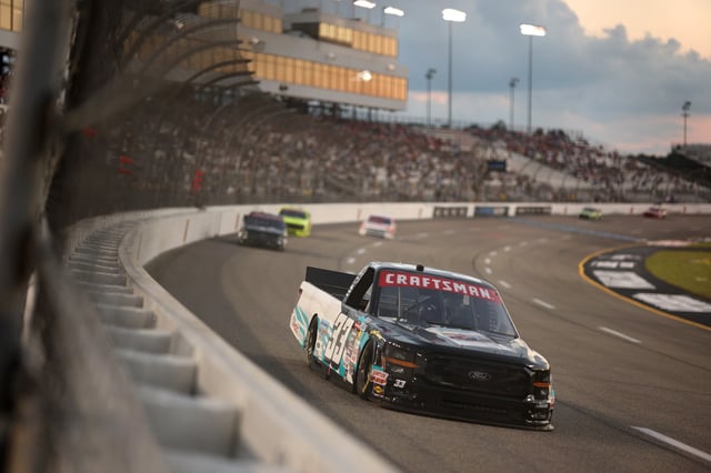 Frankie Muniz, driver of the #33 Reaume Brothers Racing Ford, drives during the NASCAR Craftsman Truck Series eero 250 at Richmond Raceway on August 15, 2025 in Richmond, Virginia.
