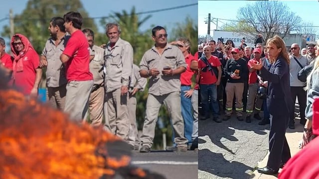 La senadora bonaerense Florencia Arietto en medio del conflicto en la fábrica Vasalli.