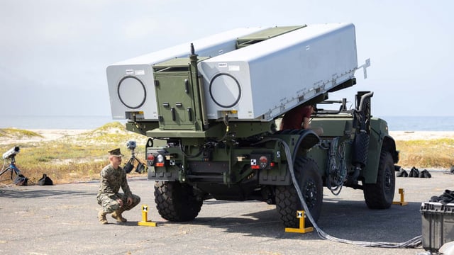 Oshkosk Corp.'s ROGUE Fires platform in production for the Marine Corps. Forterra provides a self-driving solution for the system. Photo: U.S. Defense Department