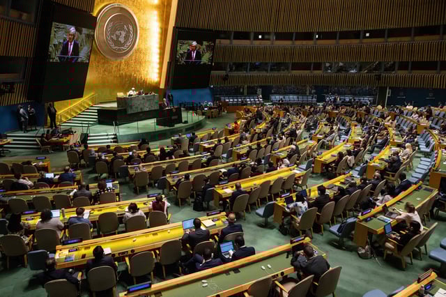 El secretario general de Naciones Unidas António Guterres, habla durante la 79° sesión de la Asamblea General, el martes 10 de septiembre de 2024