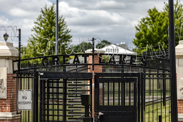 GREAT LAKES, IL – AUGUST 29: The exterior of an entrance gate at the Naval Station Great Lakes on August 29, 2025 in Great Lakes, Illinois. The DHS is requesting access to a Chicago Area Naval Station ahead of reported ICE crackdowns on immigration. (Photo by Jim Vondruska/Getty Images)
