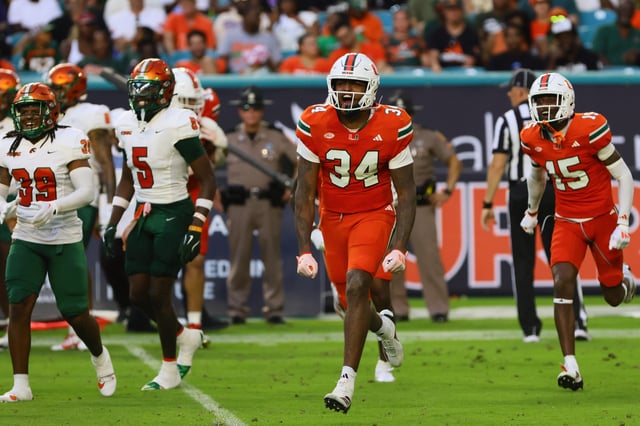 Freshman linebacker Adarius Hayes (34) played mostly on special teams in 2024, but did have an interception in a Sept. 7 win over Florida A&M.