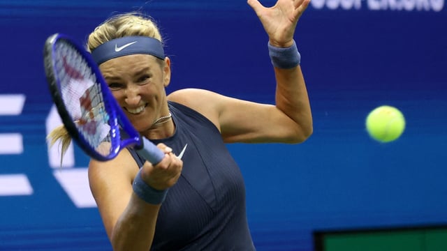 Victoria Azarenka in action during her third round match against Jessica Pegula of the U.S.