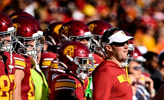 USC head coach Lincoln Riley looks on during the first half against Nebraska on Nov. 16, 2024, at the Los Angeles Memorial Coliseum. (Photo by Keith Birmingham, Orange County Register/ SCNG)