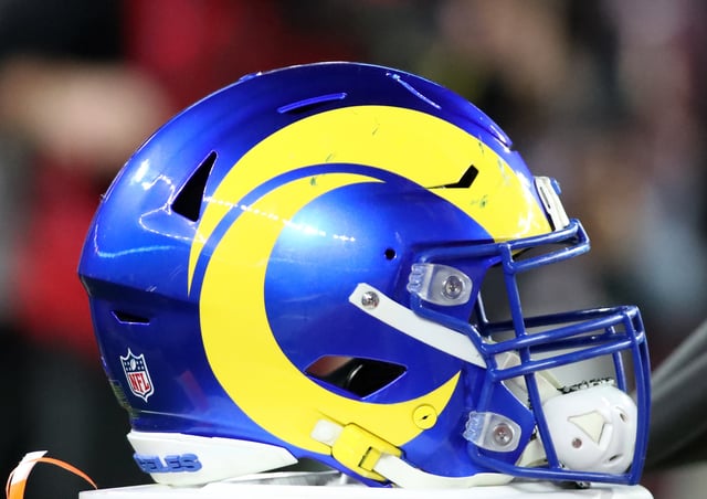 GLENDALE, ARIZONA - JANUARY 13: A Los Angeles Rams helmet is seen on the sidelines before the NFC Wild Card game between the Minnesota Vikings and the Los Angeles Rams at State Farm Stadium on January 13, 2025 in Glendale, Arizona. (Photo by Bruce Yeung/Getty Images)