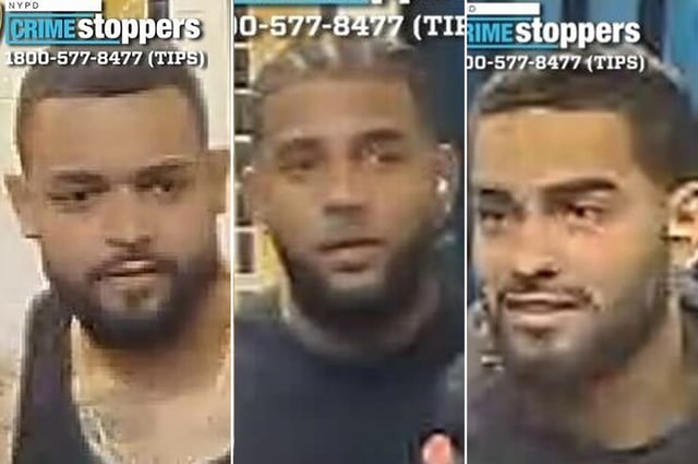 Cops are looking for three men who viciously assaulted a 42-year-old man as he waited for the train in a Bronx subway station. (NYPD)