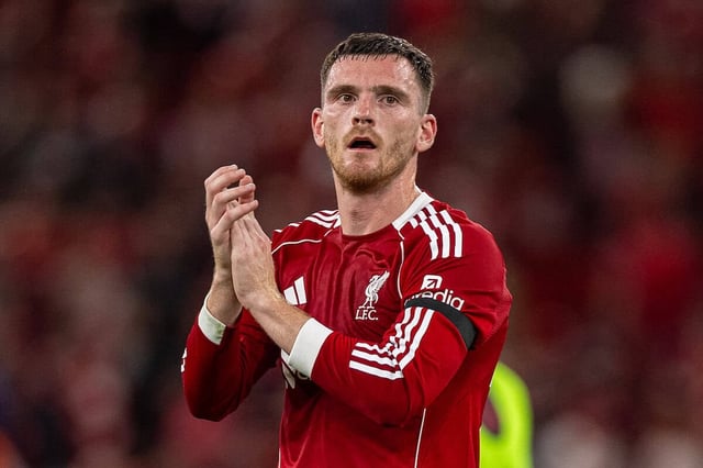 LIVERPOOL, ENGLAND - Friday, August 15, 2025: Liverpool's Andy Robertson applauds the supporters after the FA Premier League match between Liverpool FC and AFC Bournemouth at Anfield. Liverpool won 4-2. (Photo by David Rawcliffe/Propaganda)