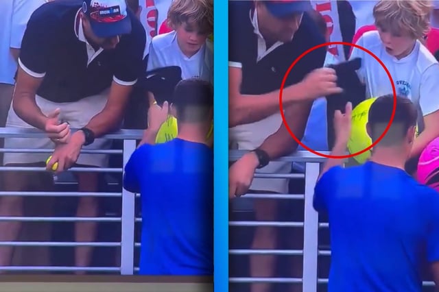 Hombre se pasa con un niño al quitarle una gorra que le dio un tenista.