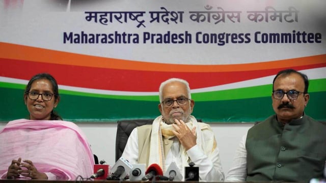 B Sudarshan Reddy addressed a press conference along with state Congress president Harshwardhan Sapkal and Congress MP Varsha Gaikwad (Bhushan Koyande/HT Photo)