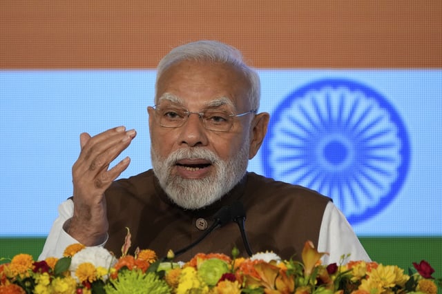 FILE - Indian Prime Minister Narendra Modi delivers a speech during the Japan India Economic Forum in Tokyo, on Aug. 29, 2025. (AP Photo/Eugene Hoshiko, File)