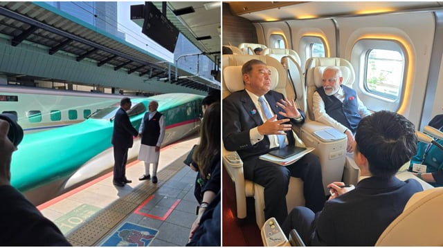 PM Modi Takes Bullet Train Ride With Japanese PM Ishiba  | Image: X