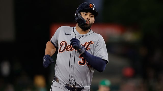 Aug 26, 2025; West Sacramento, California, USA; Detroit Tigers left fielder Riley Greene (31) rounds the bases after hitting a grand slam home run during the third inning against the Athletics at Sutter Health Park. Mandatory Credit: Sergio Estrada-Imagn Images