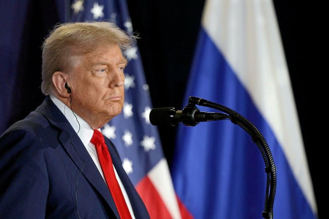 Donald Trump lors de sa conférence de presse avec Vladimir Poutine, à Anchorage, en Alaska, le 15 août 2025.
