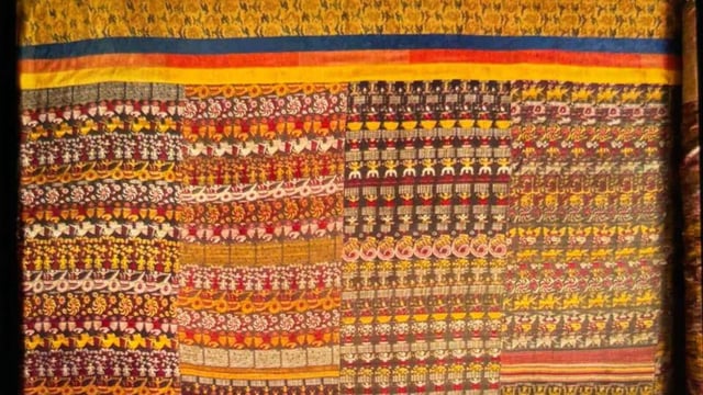 The Brindavani Bastra is a 9.37-metre-long and 2.31-metre-wide textile made with silk, cotton, and brass thread. (The British Museum)