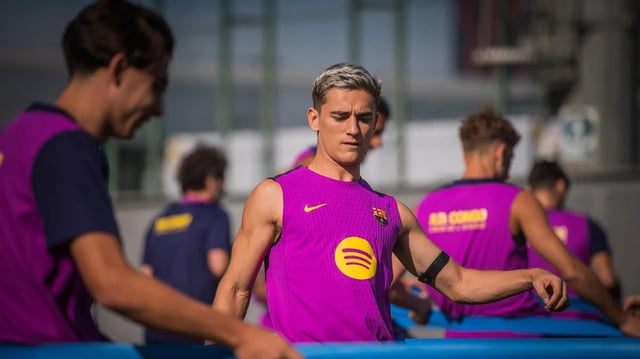 Gavi, en un entrenamiento con el Barça en la ciudad deportiva de Sant Joan Despí.
