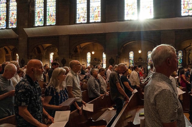Mourners attend an interfaith prayer service following a shooting at Annunciation Church, at the Basilica of Saint Mary in Minneapolis, Aug. 28, 2025.  
