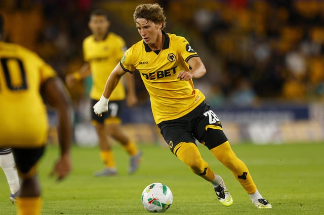 Fer Lopez of Wolverhampton Wanderers runs with the ball during the Carabao Cup Second Round game between Wolverhampton Wanderers and West Ham United at Molineux on August 26, 2025 in Wolverhampton, England.