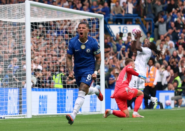 Soccer Football - Premier League - Chelsea v Fulham - Stamford Bridge, London, Britain - August 30, 2025 Chelsea's Enzo Fernandez celebrates scoring their second goal REUTERS/Hannah Mckay