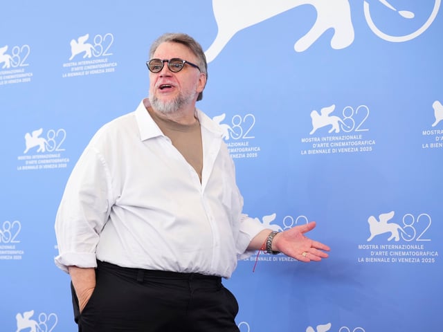 Director Guillermo del Toro poses for photographers at the photo call for the film 'Frankenstein' during the 82nd edition of the Venice Film Festival in Venice, Italy, on Saturday, Aug. 30, 2025. (Photo by Alessandra Tarantino/Invision/AP)