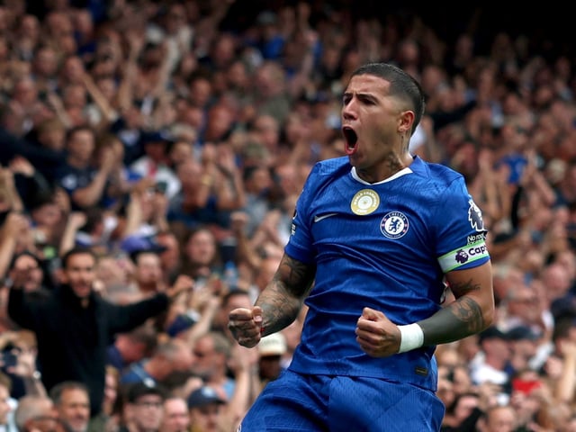 Soccer Football - Premier League - Chelsea v Fulham - Stamford Bridge, London, Britain - August 30, 2025
Chelsea's Enzo Fernandez celebrates scoring their second goal REUTERS/Hannah Mckay EDITORIAL USE ONLY. NO USE WITH UNAUTHORIZED AUDIO, VIDEO, DATA, FIXTURE LISTS, CLUB/LEAGUE LOGOS OR 'LIVE' SERVICES. ONLINE IN-MATCH USE LIMITED TO 120 IMAGES, NO VIDEO EMULATION. NO USE IN BETTING, GAMES OR SINGLE CLUB/LEAGUE/PLAYER PUBLICATIONS. PLEASE CONTACT YOUR ACCOUNT REPRESENTATIVE FOR FURTHER DETAILS..