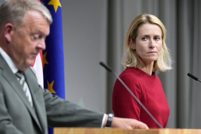 El ministro de Asuntos Exteriores danés, Lars Lokke Rasmussen (izquierda), y la alta representante de la UE para Asuntos Exteriores y Política de Seguridad, Kaja Kallas (derecha).