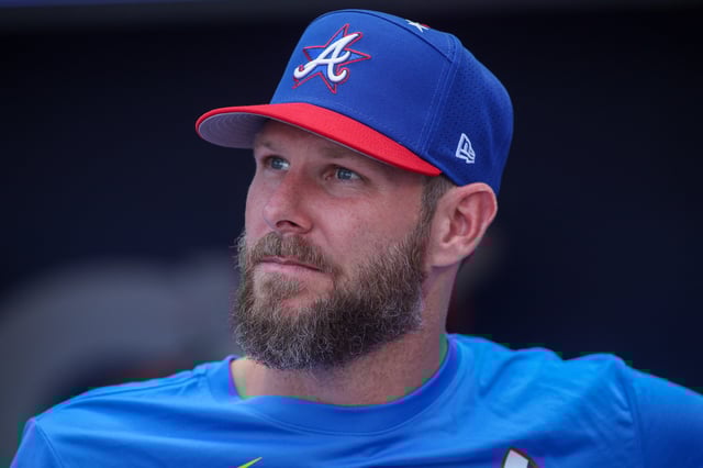 Jul 14, 2025; Atlanta, GA, USA; National League pitcher Chris Sale (51) of the Atlanta Braves during workouts before the 2025 MLB All Star Game at Truist Park. Mandatory Credit: Brett Davis-Imagn Images/File Photo