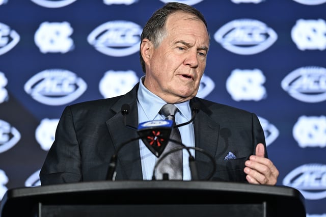 Head coach Bill Belichick of the North Carolina Tar Heels speaks during the ACC Football Kickoff at Hilton Charlotte Uptown on July 24, 2025 in Charlotte, North Carolina.