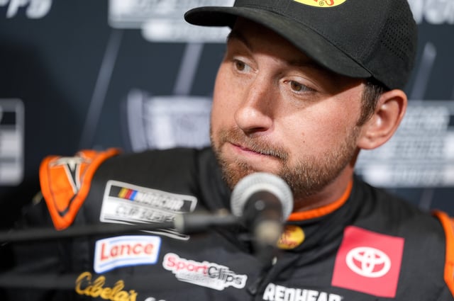 Aug 27, 2025; Charlotte, NC, USA; Chase Briscoe answers questions from the media during NASCAR Cup Series Playoff Media Day at Charlotte Convention Center. Mandatory Credit: Jim Dedmon-Imagn Images/File Photo