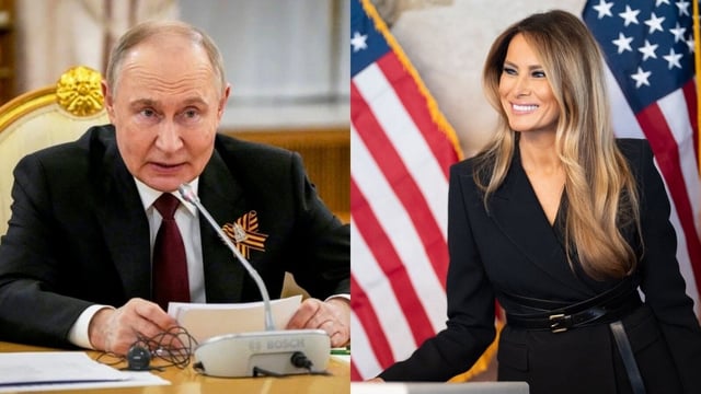 Melania Trump (right) wrote the letter to Vladimir Putin (left) ahead of the latter's meeting with Donald Trump in Alaska