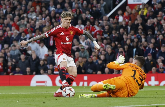 Soccer Football - Europa League - Semi Final - Second Leg - Manchester United v Athletic Bilbao - Old Trafford, Manchester, Britain - May 8, 2025 Manchester United's Alejandro Garnacho in action with Athletic Bilbao's Julen Agirrezabala Action Images via Reuters/Jason Cairnduff/File photo