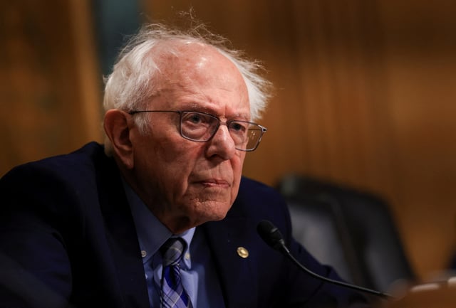 U.S. Senator Bernie Sanders (I-VT) listens as U.S. Trade Representative Jamieson Greer testifies before a Senate Finance Committee hearing on U.S. President Donald Trump's trade policy, on Capitol Hill in Washington, D.C., U.S., April 8, 2025. REUTERS/Kevin Mohatt/File Photo/File Photo