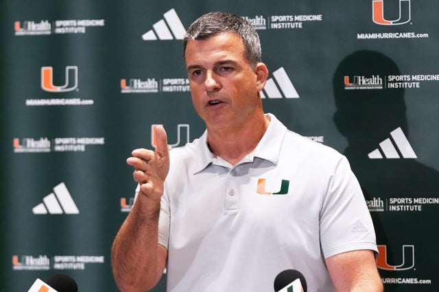 Miami coach Mario Cristobal has built Miami’s program to a point it feels ready to take on a top program like Notre Dame in Sunday’s opener. (AP Photo/Lynne Sladky)