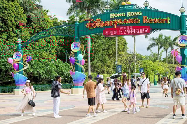 Tourists visit Hong Kong Disneyland Resort in June 2025. (Photo by VCG/VCG via Getty Images)