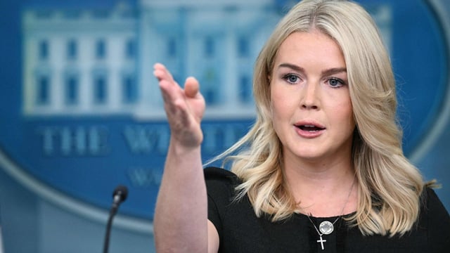 White House Press Secretary Karoline Leavitt speaks during a press briefing in the Brady Briefing Room of the White House in Washington, DC, on August 28, 2025.
