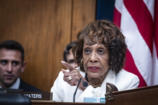 Ranking Member Maxine Waters (D-CA) questions Treasury Secretary Scott Bessent as he appears before the House Financial Services Committee on May 7, 2025 in Washington, DC.