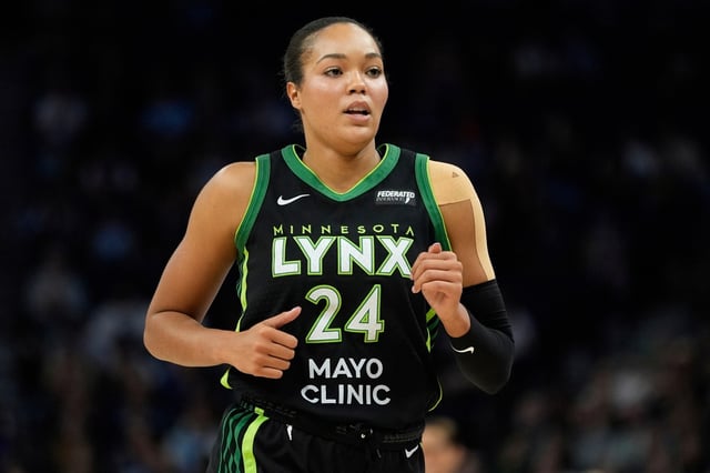 Napheesa Collier, shown here in action earlier in the season, scored 17 points and added nine rebounds to lead the Minnesota Lynx to a 94-70 win over the Connecticut Sun on Saturday at Mohegan Sun Arena. (AP Photo/Abbie Parr)