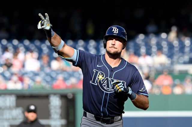 Josh Lowe of the Tampa Bay Rays rounds the bases after hitting a home run in the fourth inning against the Washington Nationals at Nationals Park on Saturday, Aug. 30, 2025, in Washington, D.C. (Greg Fiume/Getty Images/TNS)