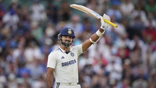 Akash Deep celebrates his maiden half-century.