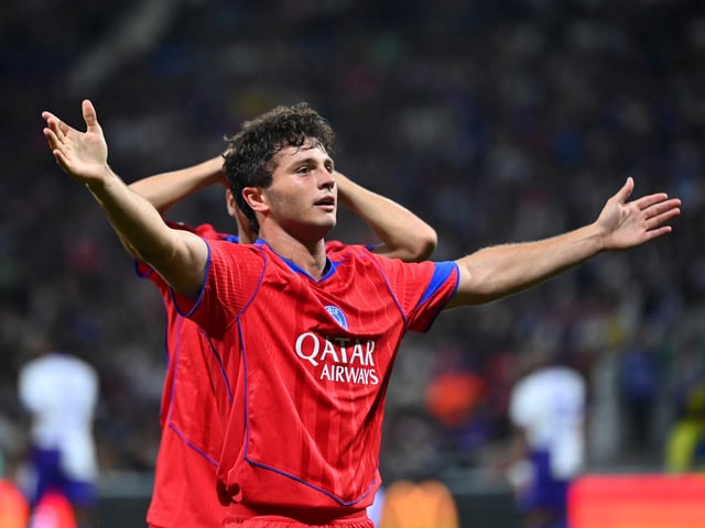 Soccer - France - French Ligue 1 - Toulouse v Paris St Germain - Stadium de Toulouse, Toulouse, France - August 30, 2025
Paris St Germain's Joao Neves celebrates scoring their third goal REUTERS/Alexandre Dimou