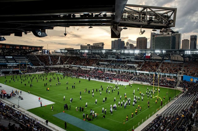 Texas Southern University and Prairie View A&M warm up before a college football game in Houston, Saturday, Aug. 30, 2025.
