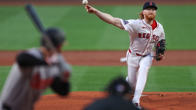 Aug 18, 2025; Boston, Massachusetts, USA; Boston Red Sox starting pitcher Dustin May (85) delivers a pitch during the first inning against the Baltimore Orioles at Fenway Park. Mandatory Credit: Paul Rutherford-Imagn Images