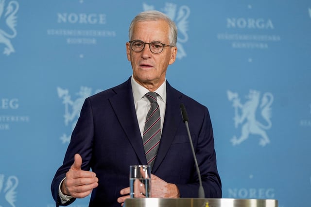 Prime Minister Jonas Gahr Store holds a press conference about Norway's contribution to NATO at the Prime Minister's Office in Oslo, Norway June 20, 2025.  Hakon Mosvold Larsen/NTB/via REUTERS/File Photo