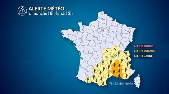 25 départements sont placés par La Chaîne Météo en alerte jaune pour orage et 5 pour inondation.
