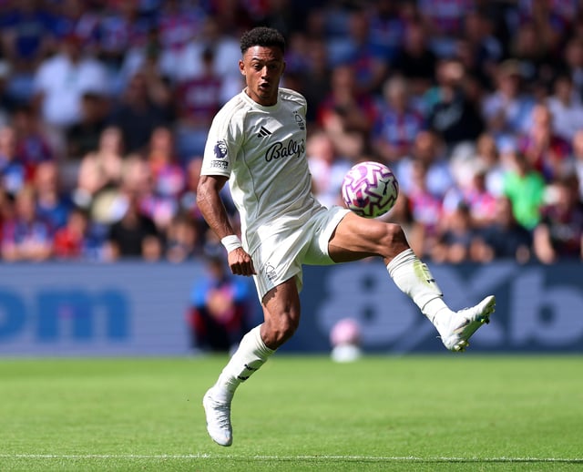 Dan Ndoye of Nottingham Forest during the Premier League match between Crystal Palace and Nottingham Forest at Selhurst Park on August 24, 2025 in London, England.