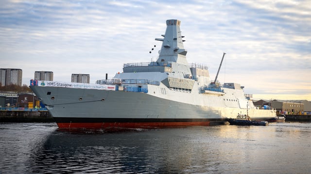 HMS Glasgow makes its way to Scotstoun shipyard after being successfully floated on the Clyde. (Image credit: LPhot Bill Spurr/Crown Copyright)