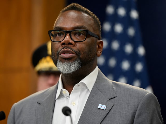 Brandon Johnson, Mayor of Chicago, speaks during a press conference addressing the ongoing Immigration and Custom Enforcement deportations across the Chicago area, at city hall in Chicago, Illinois U.S. January 28, 2025.  REUTERS/Vincent Alban