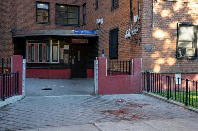 The victims were standing outside NYCHA's Lillian Wald Houses, on E. 6th St. near Avenue D when the shooter opened fire about 3:30 a.m. Sunday. (Theodore Parisienne / New York Daily News)