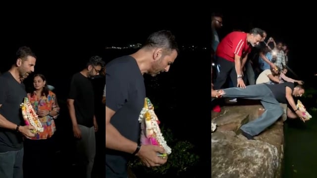 Akshay Kumar and his team performed the Ganpati visarjan in Kochi amid the filming of Haiwaan.