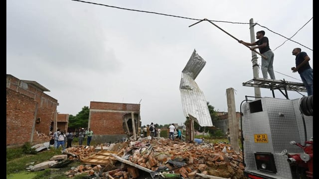 A major accident happened in a firecracker factory at Bheta Village under Gudamba police station area Kursi road in Lucknow, on Sunday. (Deepak Gupta/HT Photo)